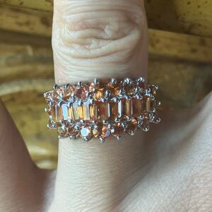 Natural Orange Sapphire Sterling Silver Ring Size 6